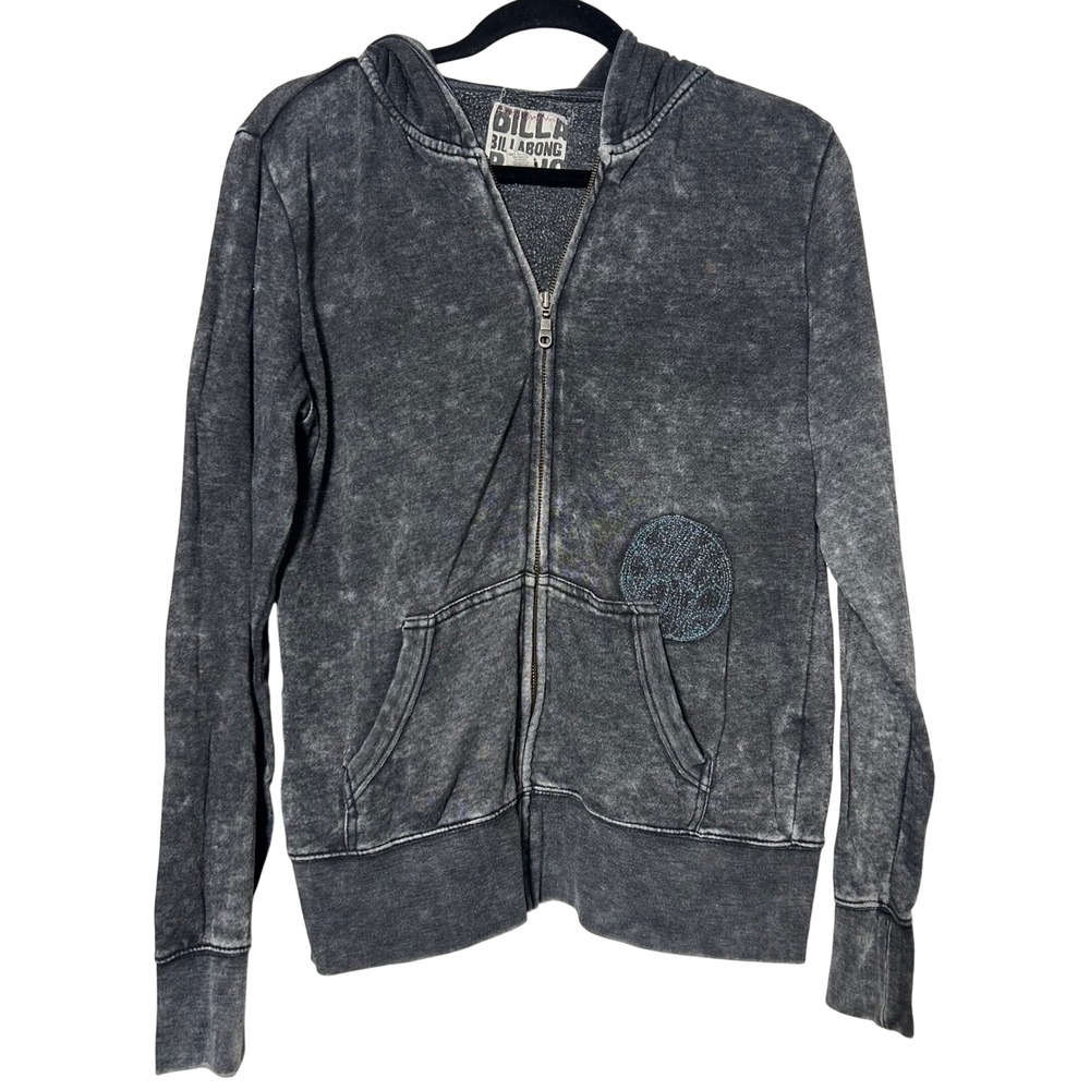 Billabong‎ Womens Gray Washed Full Zip Hoodie Sweatshirt Size L